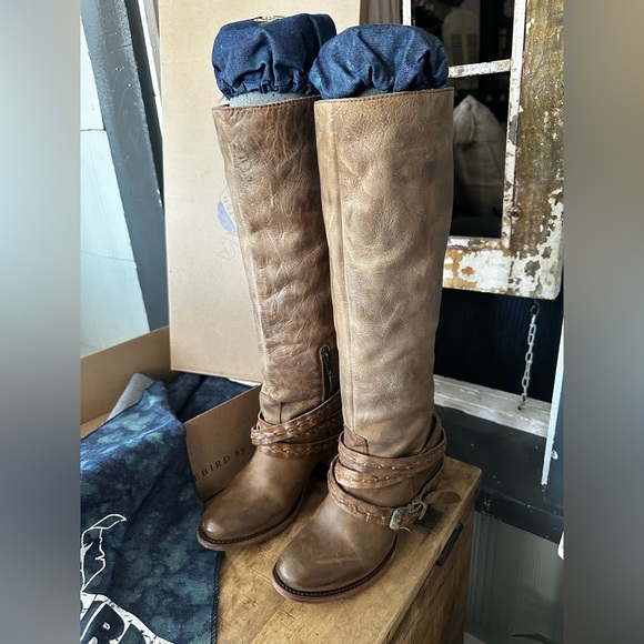 FREEBIRD by Steven FB-Canon Tan Leather Knee-High Boots Size 8 Custom Shoe Tree - Picture 3 of 14
